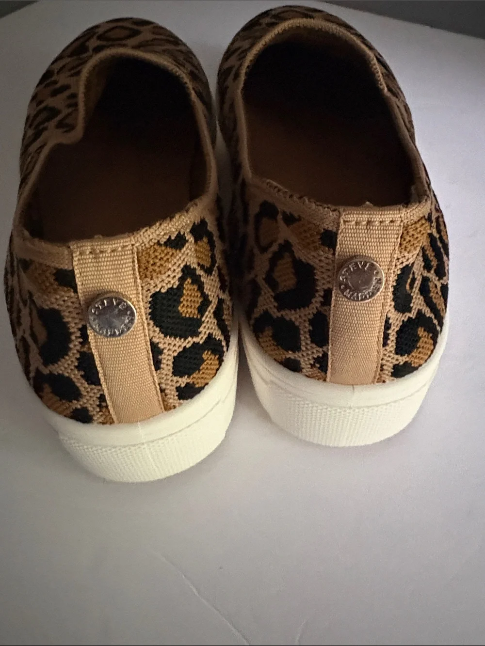 Steve Madden Leopard Knit Slip-On Sneakers in Tan and Black